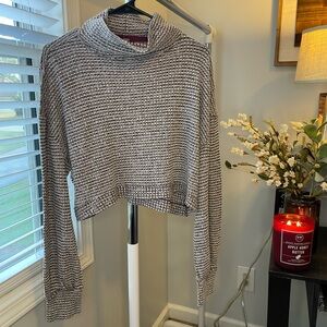 Burgundy, Gray, and White Striped Cropped Sweater